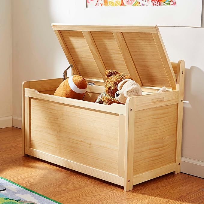 Melissa & Doug Wooden Toy Chest - Light Wood Furniture for Playroom, Blonde Kids Toy Box, Wooden Box Storage Organizer, Children's Furniture Chest