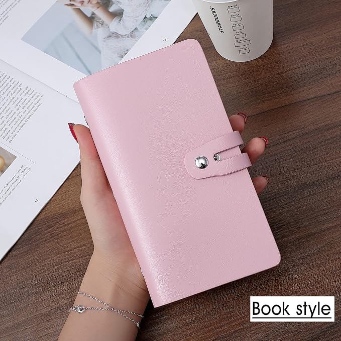 RFID Credit Card Holder, Leather Business Card Organizer with 96 Card Slots, Credit Card Case for Managing Your Different Cards and Important Documents to Prevent Loss or Damage (Pink)