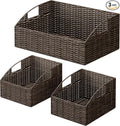 Rattan Storage Baskets, Handwoven Wicker Storage Bins with Built-in Handles, Storage Container Baskets for Shelves, Bedroom, Bathroom, Laundry Room or Kitchen(Brown)