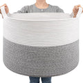 Goodpick Woven Blanket Basket Living Room, Toy Bin for Playroom, 85L | 21.7 x 21.7 x 13.8 In Toy Storage Basket for Nursery, Blanket Basket for Living room, Laundry Basket, Light & Grey
