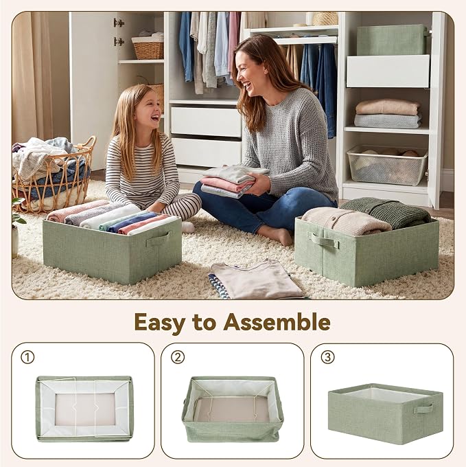 GRANNY SAYS Storage Baskets with Metal Frame, Closet Organizer Bins, Decorative Clothes Storage Bins, Foldable, Sturdy, for Organizing Shelves, Bedroom, Blankets, Books Storage, Sage Green, 2-Pack