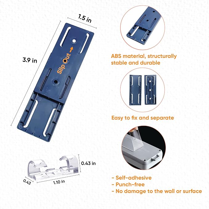 10-Pack Adhesive Punch-Free Socket Holder, Self Adhesive Desktop Socket Fixer, Power Strip Holder Wall Mount with 20 Pcs Cable Organizer Clips, Suitable for WiFi Routers, Remote Controls