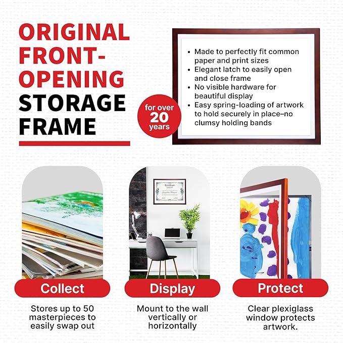Dynamic Frames Li’l Davinci Front-Open 2-Pack Kids Art Frames, Wooden Frames for 18x24 Artwork, Prints & Certificates, Store up to 50 per Frame, 20.88 x 26.88 Outer Dimensions, Cherry