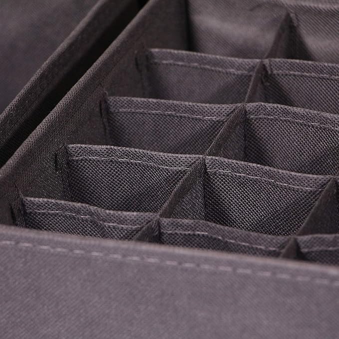 DIOMMELL 4 Pack Foldable Cloth Storage Box Closet Dresser Drawer Organizer Fabric Baskets Bins Containers Divider for Clothes Underwear Bras Socks Lingerie Clothing, Dark Grey 22-0000
