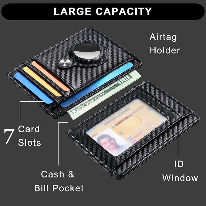 Slim Minimalist Front Pocket Air Tag Wallet, RFID Blocking Card Holder Wallet with Airtag Holder