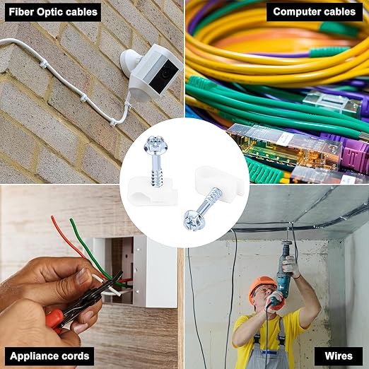 Cable Clips with Screws Fastener 1/4 Inch (6 mm) - All Weather Wire Clips for Coaxial, Ethernet,Electrical Cables,Brick/Stucco Siding Clips, UV-Resistant for Outdoor Wall Mount,50 Pack,White