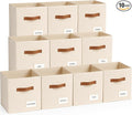 Storage Cubes 10 Pack, 11 Inch Fabric Storage Cubes Organizer Bins with Labels, Odor-Free & Sturdy PP Structure, Cubby Baskets for Closet, Shelves, Toys & Nursery (Beige)