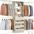 Aheaplus Closet System with 4 Drawers, 8FT Wood Closet Organizer System, 96’’ Closet Built In System Tower with Shelves, Walk-in Closet Wardrobe Clothes Garment Rack, Fits Spaces 4-9 ft, White Oak