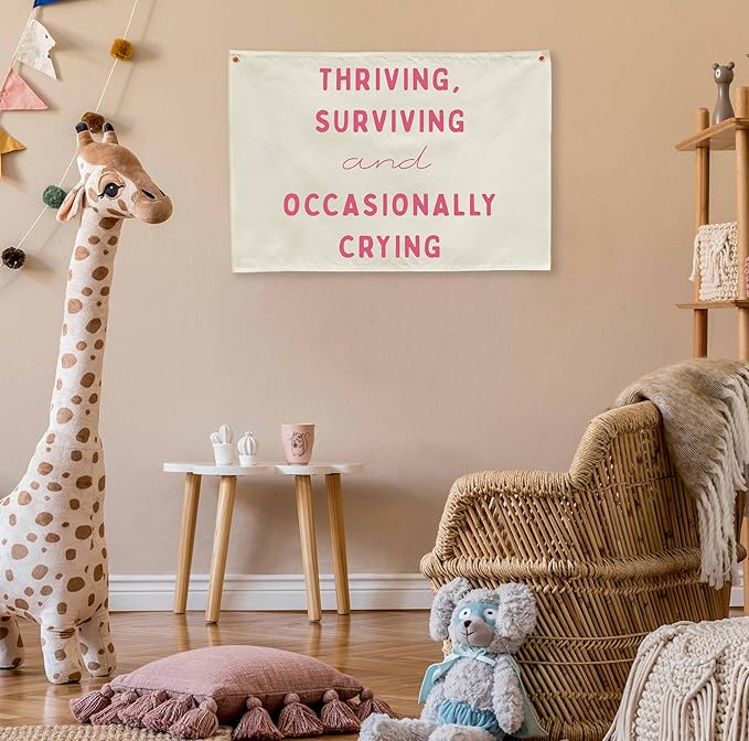Classroom Wall Flag Decor-Teacher Gift-Inspirational Back to School Wall Banner Decor-Thriving Surviving-Hanging Rectangular Canvas Banner for Classroom Teacher Office Reading Corner