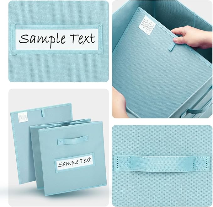 Fabric storage cubes (8 Pack) 13 Inch Cube Storage Bin, cube organizer bins with 8 Labels Window Cards & a Pen, Foldable cube organizer bins and Storage Box, Sky Blue