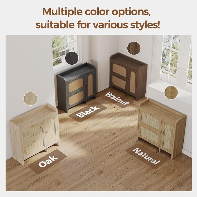 Mericonia Shoe Cabinet Storage for Entryway with 2 Flip Drawers(3-Tier), Rattan Freestanding with Door & 3 Adjustable Shelve,Hidden Shoe Rack Organizer for Hallway, Foyer