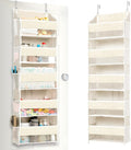 ULG 1 Pack Over Door Organizer with 5 Large Pockets 10 Mesh Side Pockets, Upgraded Linen Texture Over The Door Storage, 44 lbs Weight Capacity Hanging Storage Organizer, Ivory