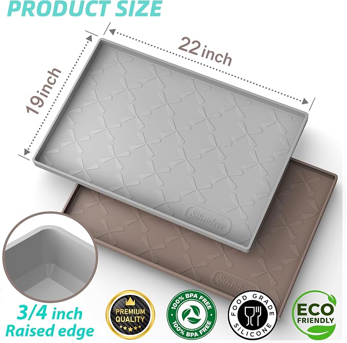 SIKADEER Waterproof Under Sink Mat 22x19, Raised Edge Silicone Mat Under Sink Shelf Liner, Sink Protector Kitchen Cabinet Tray for Bathroom Vanity and Small Cabinets, Cat Food Mat