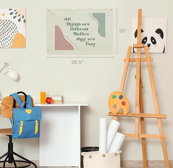 Classroom Wall Flag Decor-Teacher Gift-Inspirational Back to School Wall Banner Decor-All Things Are Difficult Before They Are Easy-Hanging Rectangular Canvas Banner for Classroom Teacher Office