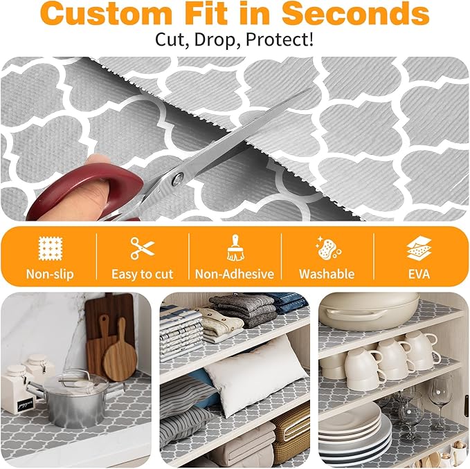 Coavas Shelf and Drawer Liner, Non Slip Extra Grip Non Adhesive Waterproof Thickened Cabinet Mat, Easy Cut for Kitchen Pantry Bathroom Dresser Cupboard (Gray, 17.5IN x 10FT)