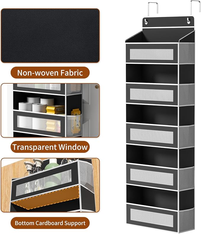 5-Tier Over The Door Organizer with 5 Large Pockets, Over the Door Storage 10 Side Pockets 44 lb Load Behind Door Storage, Door Organizer Hanging Shelf for Closet Bedroom Bathroom Nursery, Black