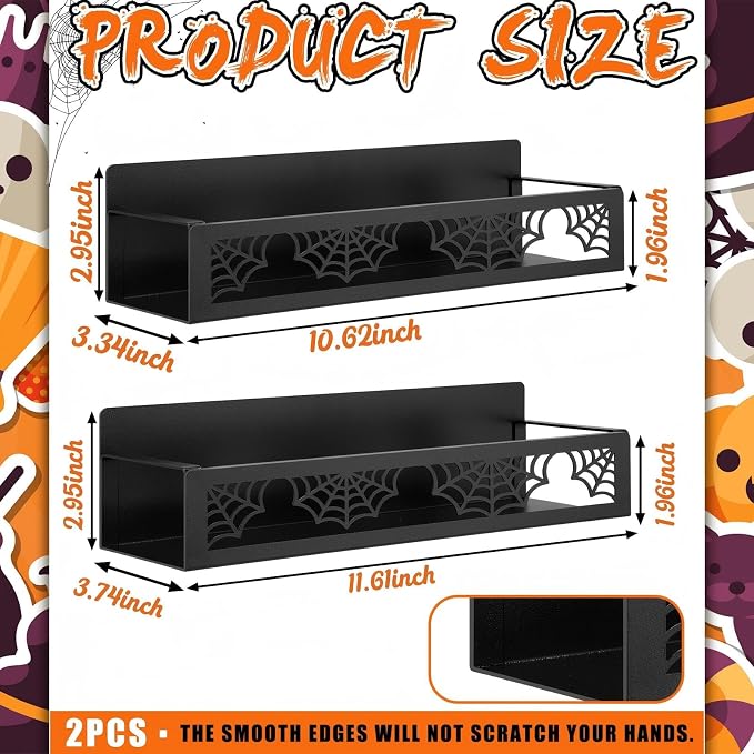 Beeveer 2 Pack Spider Web Magnetic Spice Rack for Refrigerator Metal Magnet Basket Shelf for Fridge Seasoning Storage Organizers Home Decor Kitchen Accessories (Black)