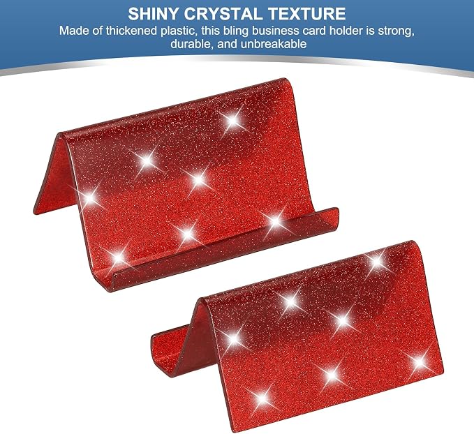 PATIKIL Business Card Holder for Desk, Acrylic Business Card Holders Shine Card Stand Organizer Cards Display for Office Exhibition, Red