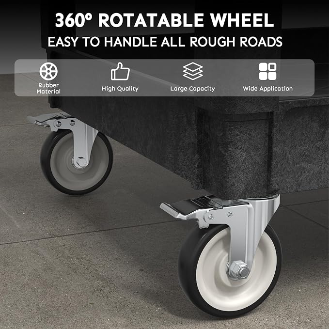 Plastic Utility Cart on Wheels, Large Flat Top Rolling Service Cart-Black | 46 x 25 Inch 2 Shelf Work Carts, 500 lbs Capacity Heavy Duty Tool Cart W/Tub Storage, for Warehouse, Garage, Cleaning