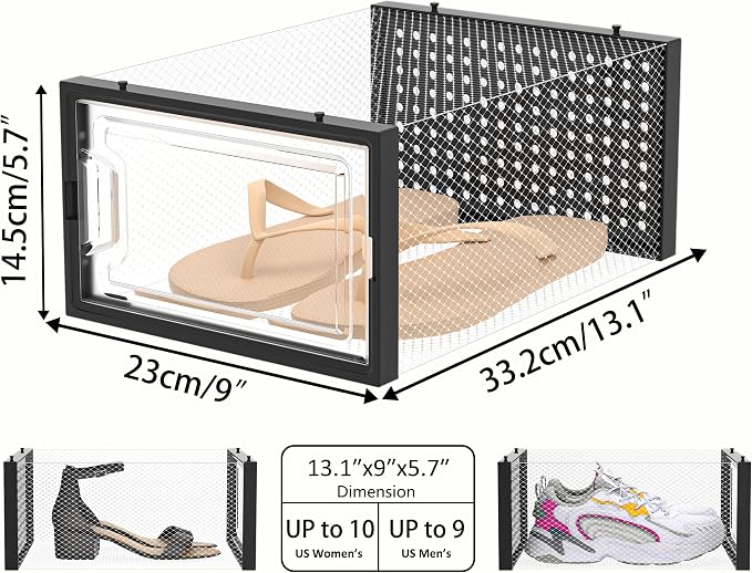 HOMIDEC Shoe Storage, 12 Pack Shoe Organizer for Closet, Shoe Boxes Clear Plastic Stackable Shoe Containers with Lids for Size 10