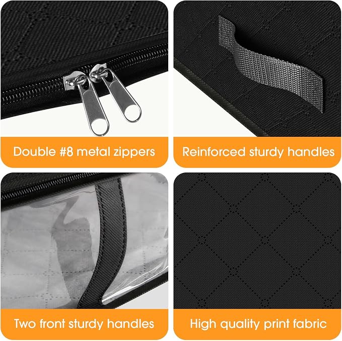 StorageRight Under Bed Storage Bags 10 Pack, 40L Large Clothes & Comforter Storage Containers with Clear Window, Breathable Fabric Organizer for Blankets, Bedding, Seasonal Clothing, Black
