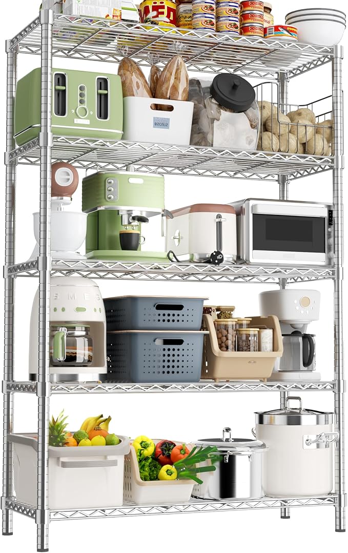 ROOMTEC 5-Tier Wire Shelving Unit,36" W*14" D*72" H, Max Load 1750LBS | Adjustable Storage Shelves, Small Garage Shelving, Metal Shelf Rack for Kitchen, Laundry, Pantry, Warehouse, Basement