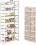 4NM 7 Tiers No Assembly Book Shelves, 72.4" H Folding Bookshelf Bookcase Open Industrial Foldable Shelves for Bedroom, Living Room, Home Office - Natural White