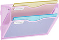 Marbrasse Wall File Holder 2-Tier Hanging Wall File Organizer, Mesh Mail Holder for Papers, Wall Mount File Clipboard & Magazine Organizer Great for Office Home (Purple)