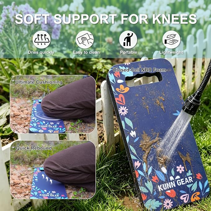 KUNN 5 Gallon Garden Bucket Tool Organizer & Kneeling Pad Set, 18-Pocket Heavy Duty Garden Caddy with Hangable Handle, Polyester Tool Bag with Grip Handle & Gardening Kneeling Pad for Women, Navy