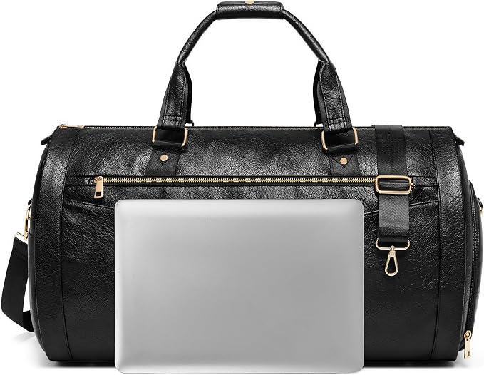 Garment Bag for Travel, Convertible Suit Garment Bag for Men, Stylish Carry On Garment Bag with Shoulder Strap, 2 in 1 Foldable PU Leather Garment Duffle Bag Suit Travel Bag for Men, Black