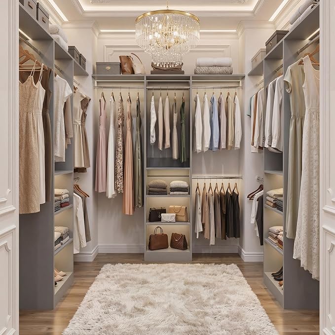 Cyclysio 4FT Small Closet System, 80"H Closet Organizer System with 4 Closets Rods & 3 Shelves, 48" Closets Organizers and Storage for Small Bedrooms, Laundry Rooms, Cloakrooms, Grey