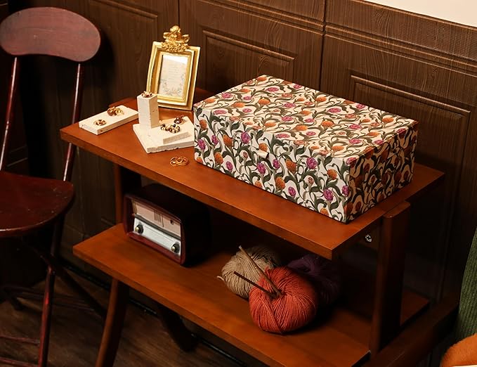 Decorative Storage Box with Mirror Lid, Vintage Botanical Floral, Beige Interior Compartments, Home Decor, Table Decor, Shelf Organizer, Travelling Box