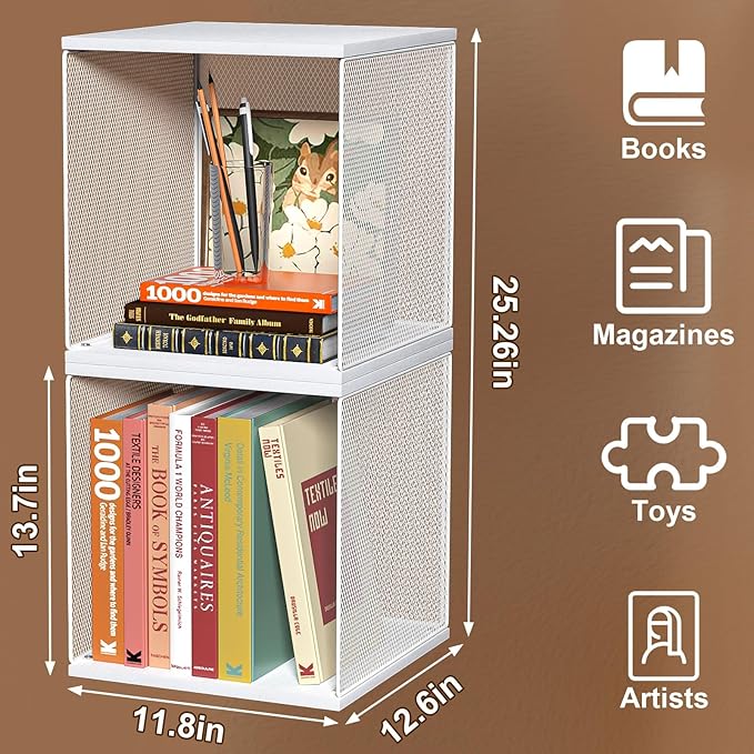Dmevkic 2 Cube Organizer Bookshelves DIY Variable Stackable Cube Storage Organizer for Kid Bedroom,Living Room,Small Bookshelf White