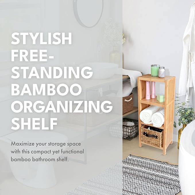 ToiletTree Products Bamboo Freestanding Organizing Shelf - Wooden Bathroom Shelf to Store Toiletries - Bamboo Shelf to Use in The Bathroom, Bedroom, and More - 4-Tier Shelf