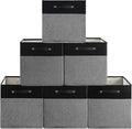 FinishingBo 13 x 13 Inch Fine Linen Storage Bins with Handles，Fabric Cube Boxs，Basket Organizers for Shelves for Home, Closet Drawers (Black/Gray-6 Pack)
