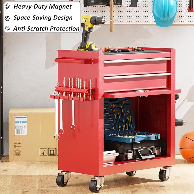 MUTUACTOR Magnetic Screwdriver Rack,1PCS Heavy Duty Magnetic Mount Red Screwdriver Organizer,Magnetic Tool Holder Durable Storage Holder for Multiple Screwdriver Plier Shear Tool Chest Cart Workbench