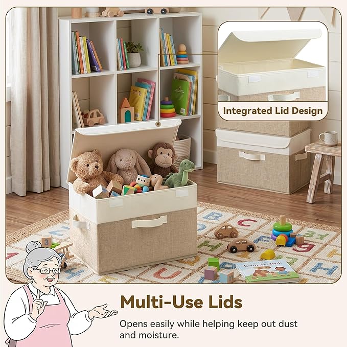 GRANNY SAYS Storage Bins with Lids, Decorative Storage Boxes, Clothes Stoarge Bins, Shelf Baskets, Closet Storage Bins for Clothing, Collapsible Storage and Organization, 4-Pack