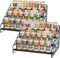 Bunoxea 4 Tier Adjustable Spice Rack for Cabinet & Countertop, Black 2Pack | Depth Adjustable,Anti-drop Guard Rail,Tiered Cabinet Organizer,Holds 24+ Jars,for Cabinet, Pantry & Kitchen Countertop
