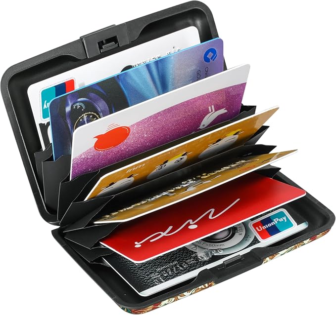 ELFISH Mini RFID Aluminum Wallet Credit Cards Holder Business Card Case Metal ID Case for Men Women(Carpet Pattern)