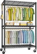 FUTASSI P3 Plus Rolling Clothes Rack, Clothing Racks for Hanging Clothes, Heavy Duty Garment Rack with Wheels, Freestanding Portable Closet Racks 45" W x 14" D x 78.5" H, Max Load 480 LBS, Black