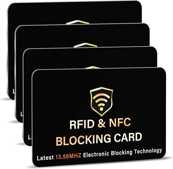 SaiTech IT 4 Pack RFID Blocking Card for Credit Debit ID Card, Black | Slim Anti-Theft Contactless NFC RFID Blocker Protector, Easily Fit into Wallet and Purse, for Men & Women