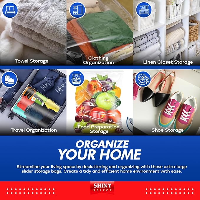[ Pack of 50 3.5 Gallon Large Food Storage Bags with Reclosable Easy Open Close Slider Closure, 2 Mil Thick, Size 16"x18", for Food-Meal Prep, Organization & Storage