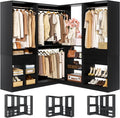 Unikito 86" Corner Closet System, Modular Closets Organizer with 4 Hanging Rods and Storage Shelves, Freestanding Adjustable Wood Clothes Garment Rack with Drawers, Sturdy Walk in Closet Tower, Black