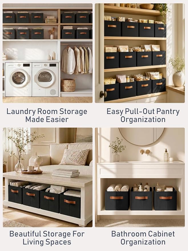 6 Pack Large Closet Storage Baskets Bins for Shelves, Collapsible Fabric Closet Organizers and Storage with Polyester Handles, Decorative Baskets for Organizing Clothes, Towels, Linen Closet 14"x10"