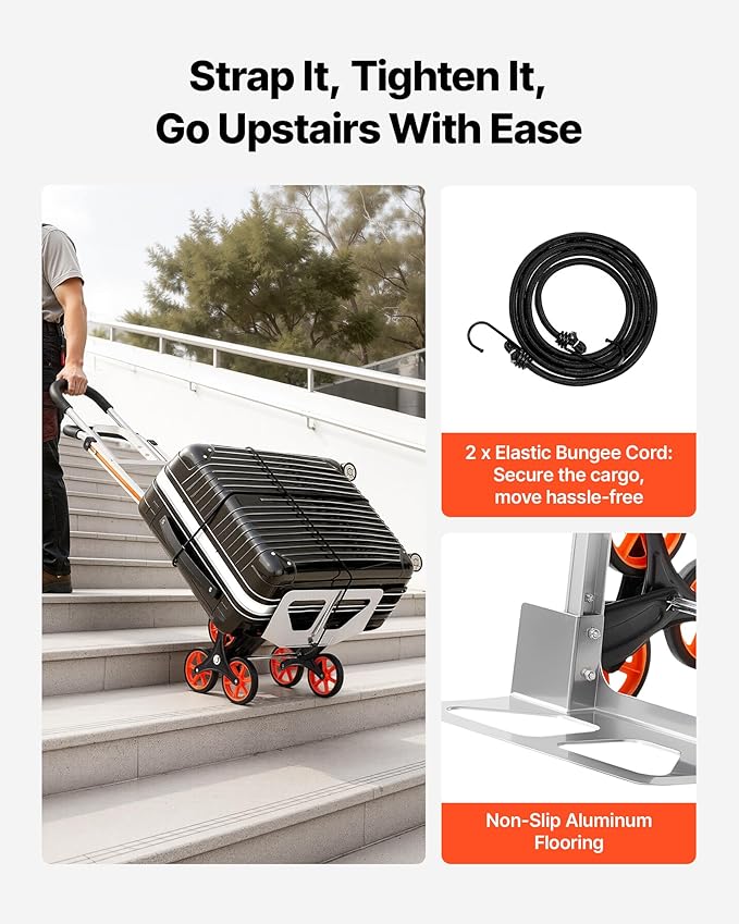 VEVOR 2 in 1 Aluminum Hand Truck 650 lbs, Convertible Hand Truck with 6 Wheels & Dual Handles, Integrated Frame Multipurpose Stair Climber for Home Shopping Moving Warehouse