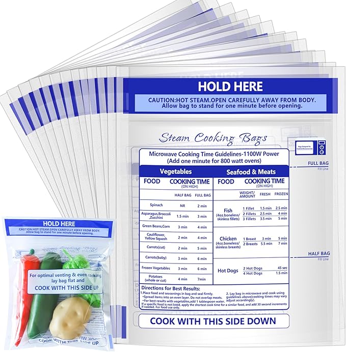 36 Pcs Microwave Steamer Bags Zipper Steam Cooking Bags Reusable Microwave Cooking Bag for Vegetables Potatoes and Meat, 7.9 X 8.6 Inches (36)