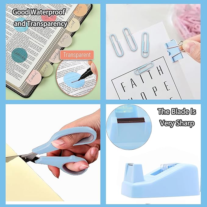 Blue Office Supplies for Kids, Desk Accessories for Kids, Stapler and Tape Dispenser Set for Women, Blue Office Accessories Gift for Women, Boss Lady, Office Lady, Coworkers, Office Clerks, Kids