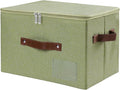 ANMINY Fabric Storage Box Bins with Zipper Lid, Washable Green | Cotton Linen Fabric, PP Board Frame, Label Holder, Stackable & Foldable, PU Handles, Dual-Zipper 3-Side Open Lid, Medium