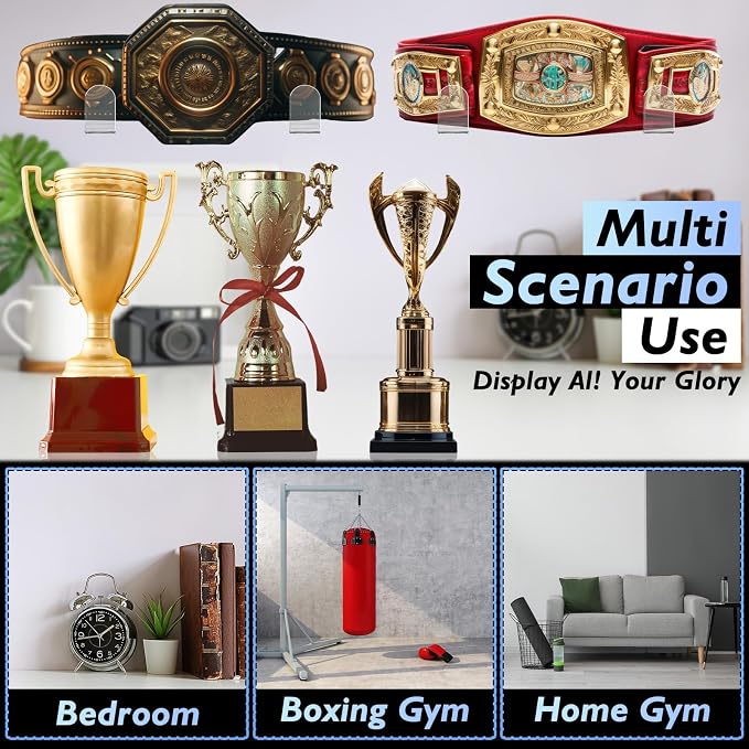 4 Pcs Wrestling Championship Belt Wall Display Holder Belt Horizontal Wall Mount Display Organizer Secure Rack for Wrestling Gifts and Awards