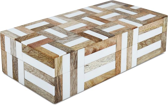 Handicrafts Home White Decorative Storage Box with Lid Wooden Coffee Table Storage Box Decorative Organizer for Living Room Decor – Resin Inlay Marquet Chase Collection - 10x4.5x2.5